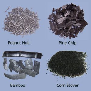 Biochar made from peanut hull, pine chip, bamboo, and corn stover